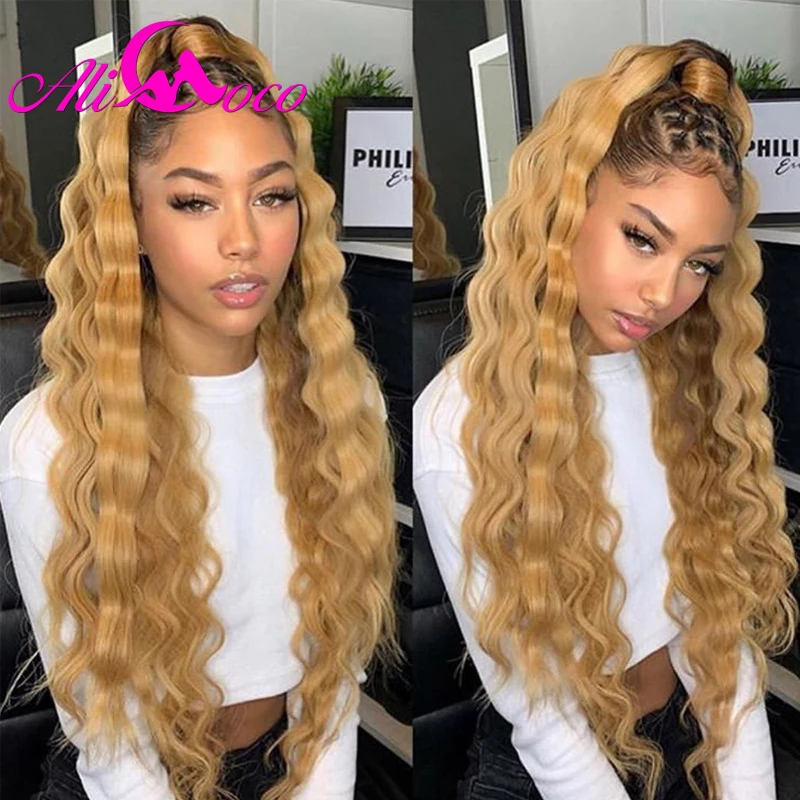 Али Коко глубокая волна человеческих волос кружева фронта парики 150% Плотность