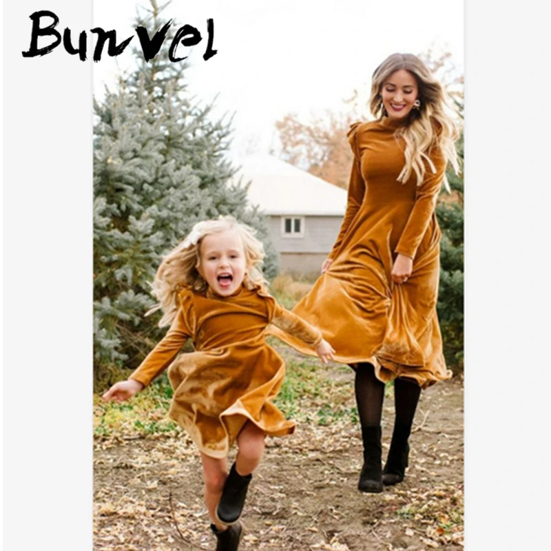 Bunvel/платья для мамы и дочки розовое бархатное платье «Мама и я» Одежда для маленьких девочек, розовые зимние платья для мамы и дочки, 5