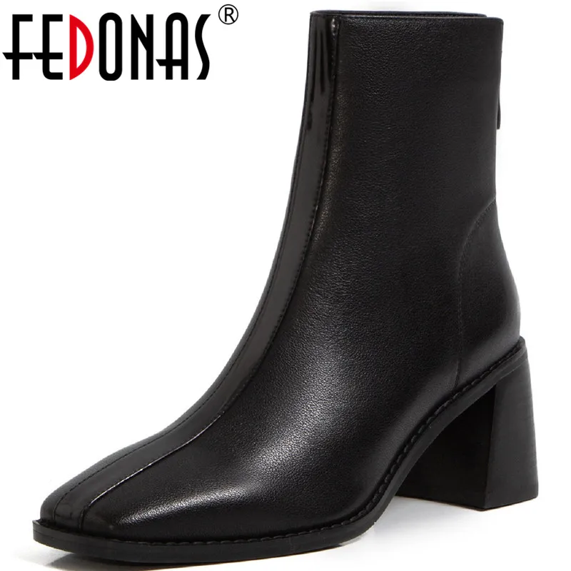 

FEDONAS Top Female Winter Shoes Woman Heels 2021 Fashion Genuine Leather High Heels Boots Boots Back Zipper Party Ankle Boots