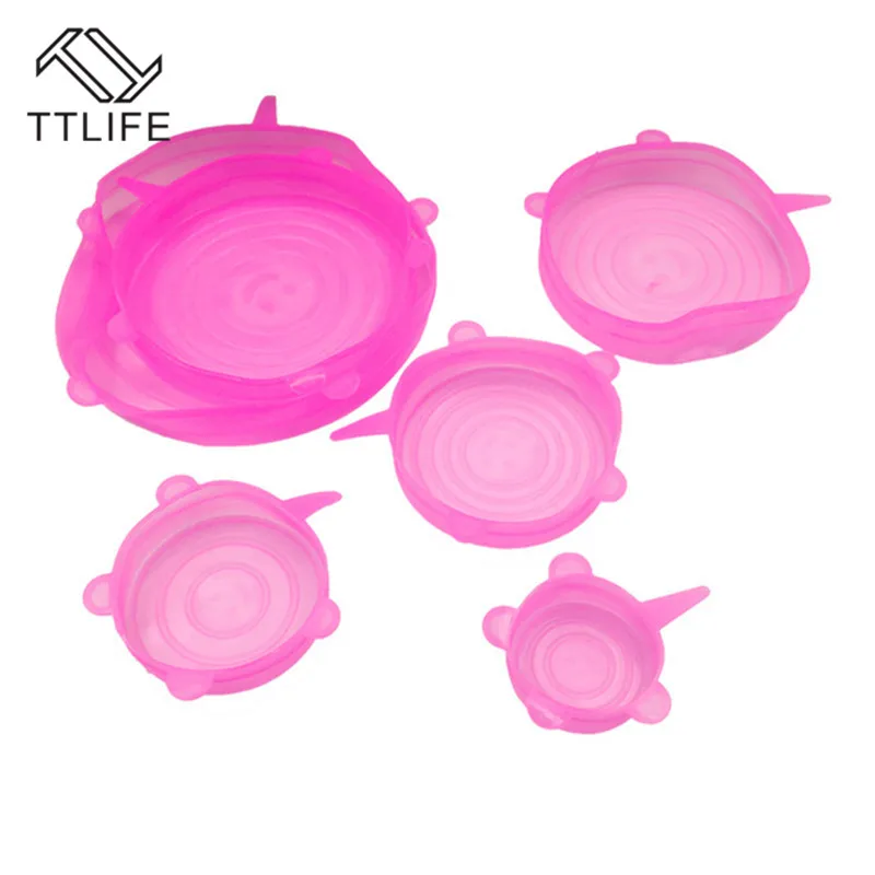 Pink 6 шт./компл. Еда свежие силиконовые крышки прочный многоразовая Еда сохранить Крышка к высоким температурам, подходит для всех размеров и форм контейнер - Цвет: Pink
