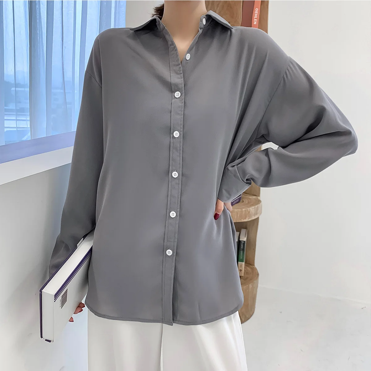 

DIMANAF 2021 Women Blouse Shirts Solid Cotton Summer Style Cardigan Loose Casual Fashion Basic Style Office Lady White Shirts