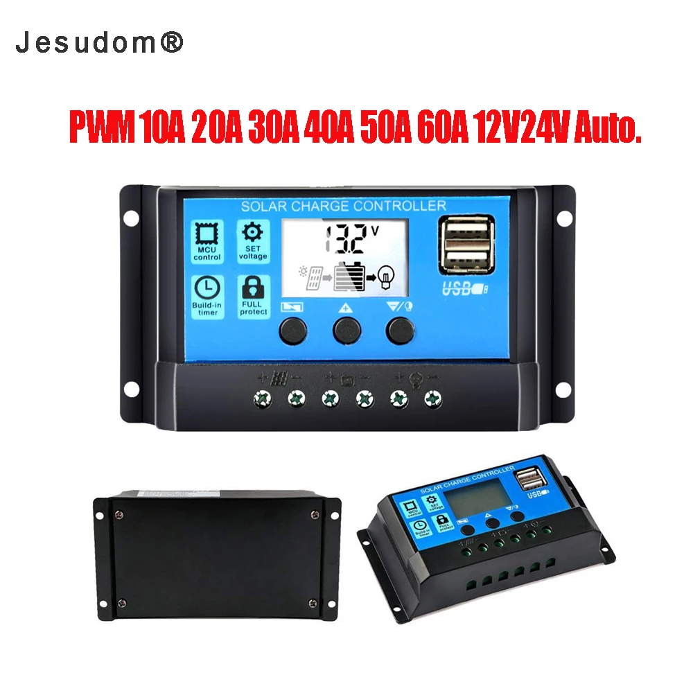 Бесплатная доставка PWM 60A 50A 40A 30A 20A 10A 12V24V авто. Панели солнечные Батарея Зарядное