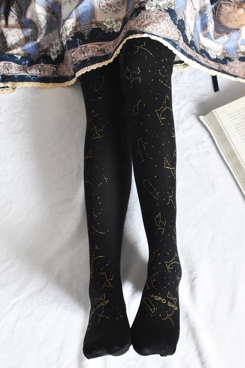 

princess women girl Lolita stockings pants tights Gothic Black white printing constellation Pantyhose Limited XWZ-L008