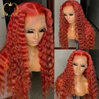 Topnormantic красный цвет 13x 4 кружевные передние глубокие волнистые парики Preplucked Remy бразильские человеческие волосы 13x 6 кружевной передний al парик для женщин