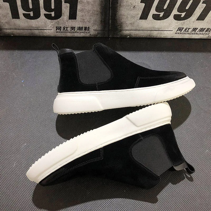 Мужские замшевые ботинки на плоской подошве дизайнерские без шнуровки ботильоны