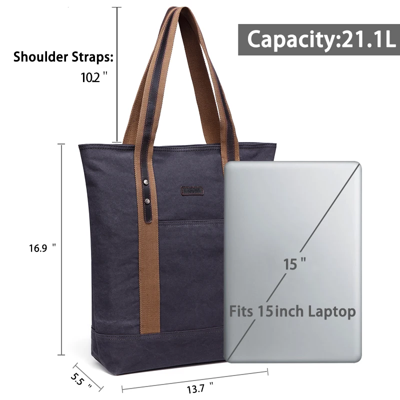 Винтажная Холщовая Сумка тоут VASCHY для женщин Большая водонепроницаемая рабочая