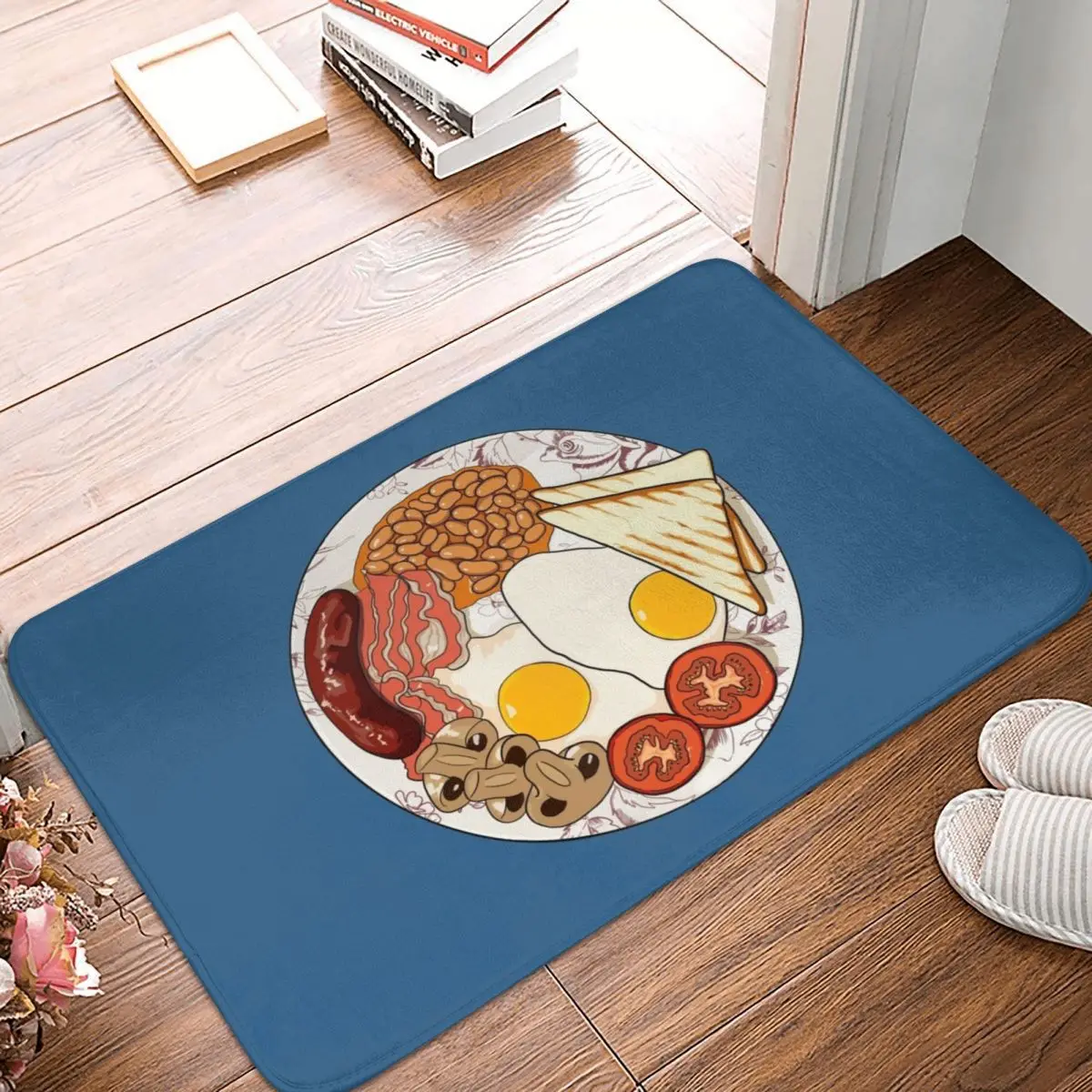 

English Breakfast Doormat Carpet Mat Rug Polyester PVC Anti-slip Floor Decor Bath Bathroom Kitchen Living Room 40*60