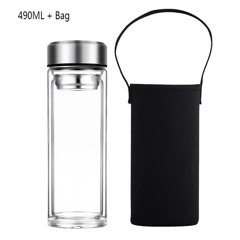 490ml Style A Стеклянная бутылка для воды с двойными стенками из боросиликатного стекла для офиса и дома, чашка для воды с чайной заваркой, Герметичная Бутылка, новинка - Цвет: 490ml Style A