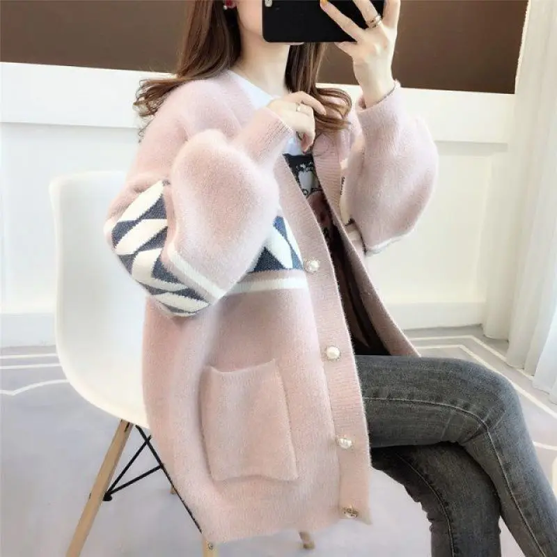 

Chenille Mink Coat Large Size Women's Sweater Knit Cardigan Loose Lazy Top