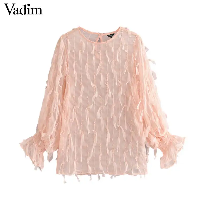 Vadim Женская Роскошная блуза в стиле пэчворк с кисточками и перьями прозрачный
