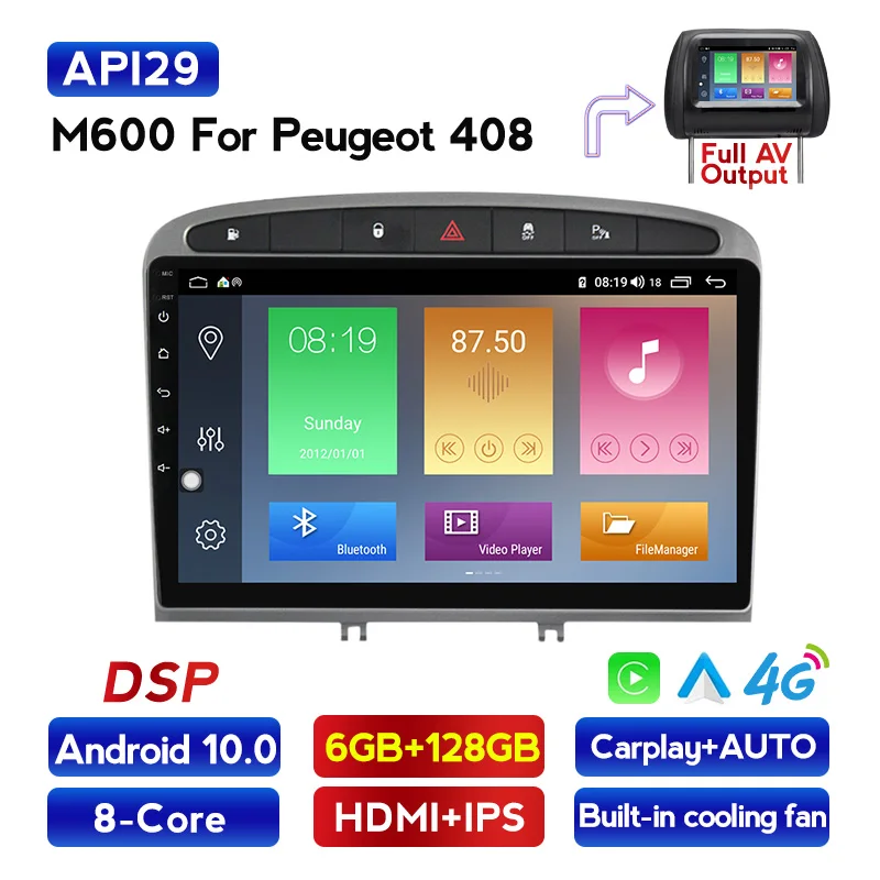 Android 10 6 + 128G поддержка carplay автомобильный DVD-плеер GPS-навигация для Peugeot 408 308 308SW IPS DSP