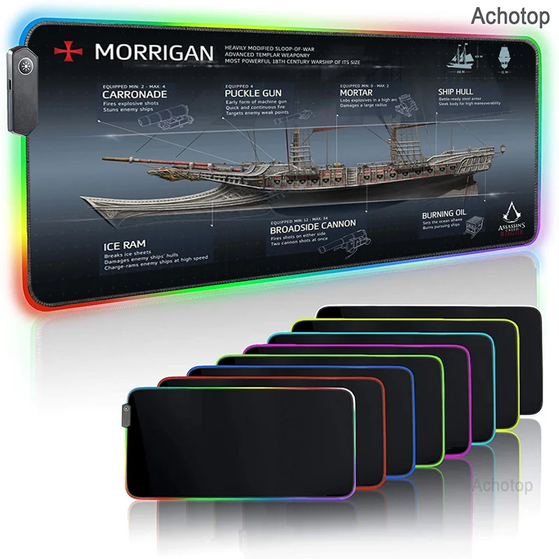 

RGB Mouse Pad Assassin's creed Large Gaming Accessories Gamer Keyboard Rubber Mousepad USB LED Backlight Computer Desk Mouse Mat