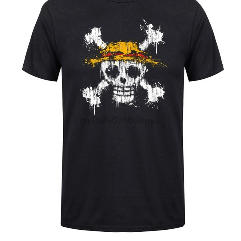 Мужская футболка поштучно череп соломенная шляпа логотип флаг печать хлопок