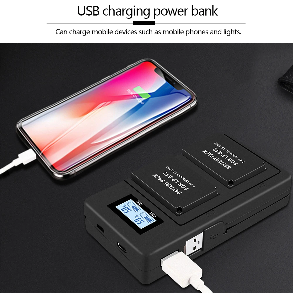 1800 мАч LP E12 LPE12 литий ионная батарея + LCD USB двойное зарядное устройство для Canon EOS M50