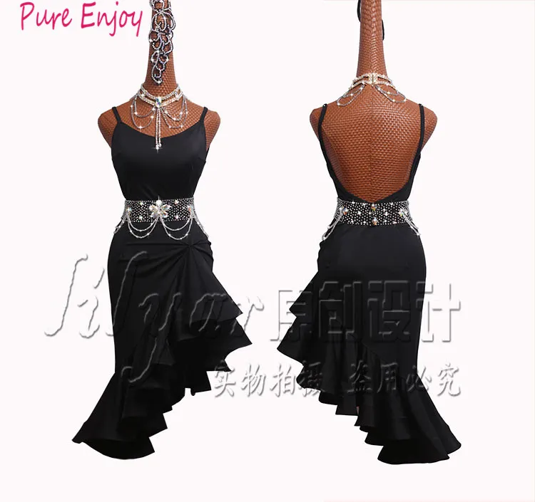 Черное сексуальное платье латинского танца для продажи танцевальная одежда