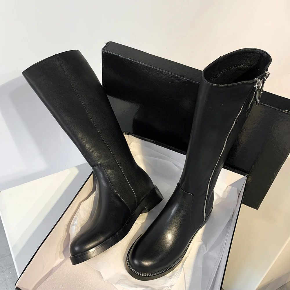 Женские высокие сапоги на молнии из натуральной кожи до колена размеры 34 43|Сапоги