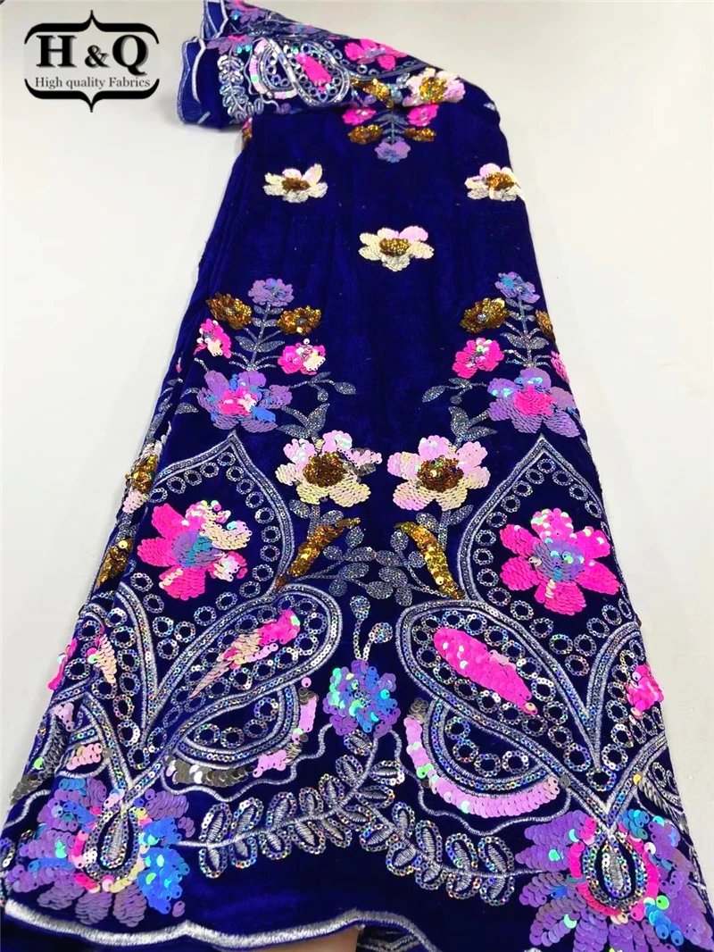 

H&Q 2021 Latest Velvet Lace With Liser Sequin High Quality Classic Elegant African Lace Fabric For Wedding Party Dress 5 Yards