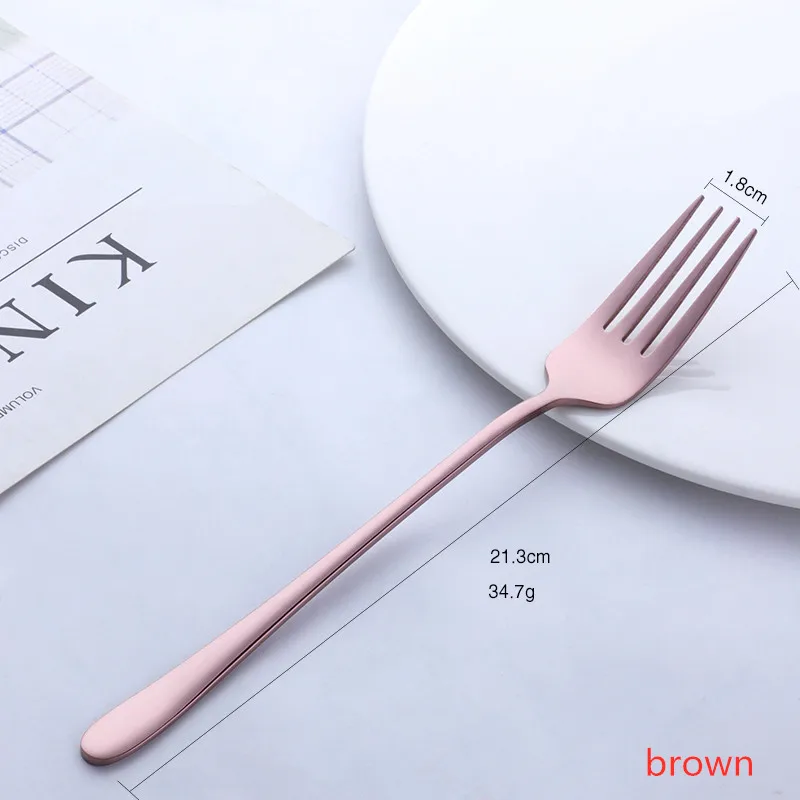 brown 1 шт. нержавеющая сталь корейский Радужный торт фрукт вилка ужин салат вилка Посуда Золотой десерт вилка для отеля вечерние кухонные инструменты - Цвет: brown