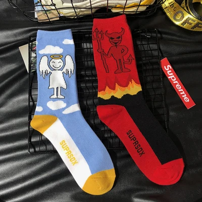 Женские рождественские носки harajuku devil and angel с мультяшным рисунком модные милые подарочные носки Панк хлопок