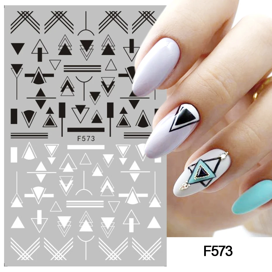 1 шт. геометрические слайдеры 3D наклейки для ногтей черно-белые треугольные линии