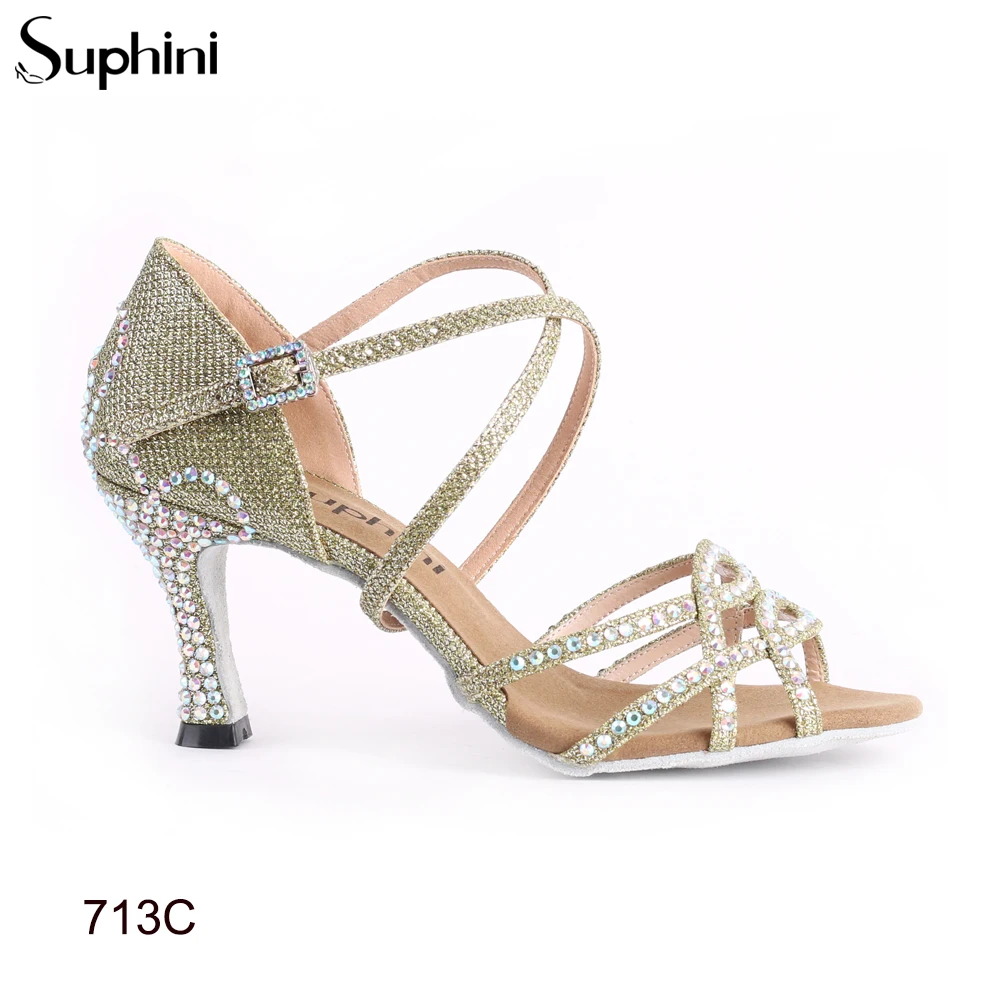 Suphini/Обувь для латинских танцев Цвет зеленый Блестящая женская обувь Новый стиль