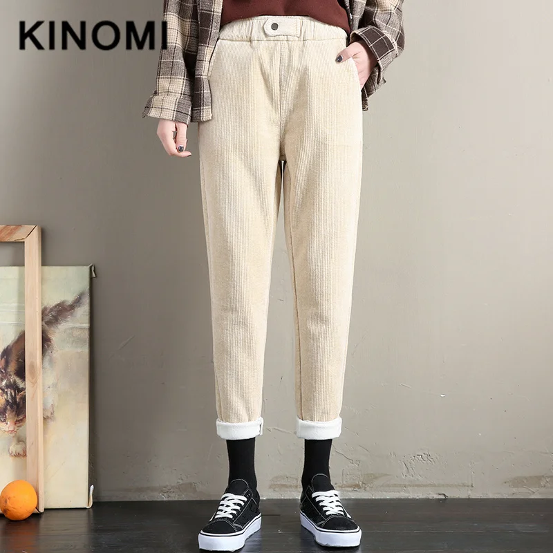 Женские вельветовые брюки с высокой талией REALEFT повседневные длинные