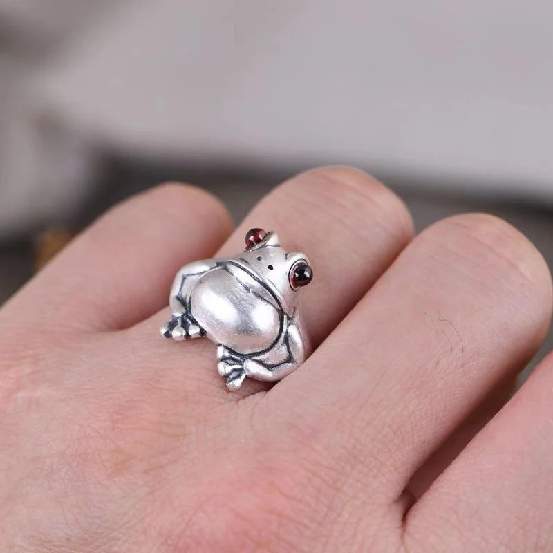 

1 Pcs Frog Ring Retro Personality Animal Unisex Red Garnet Frog Open Adjustable Rings Fine Jewelry Retro Personality Fashionab