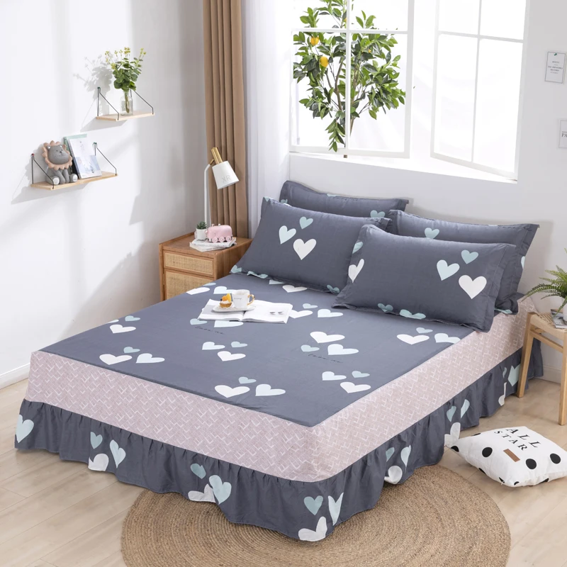 Постельное белье с юбкой из 100% хлопка наматрасник принтом в виде сердца цветов
