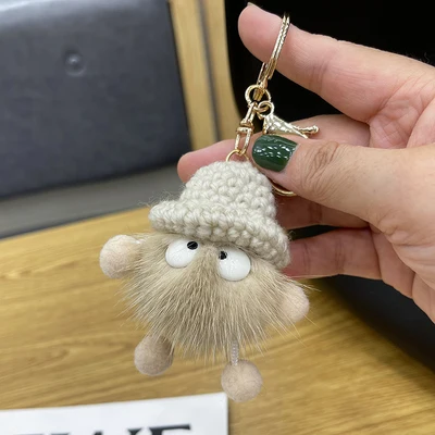 Keychain Fur Big Eyes Long Legs Knit Hat Mink Small Briquette Key Chain Cute Bag Decoration Trinket |