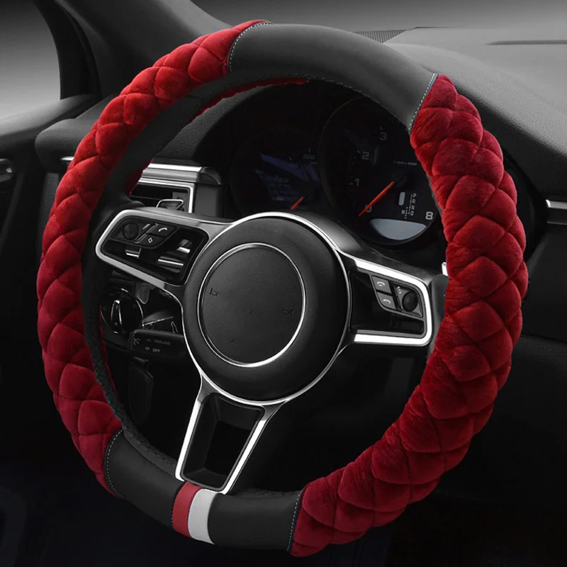Winter Plush Steering Wheel Cover Black Gray Brown Red Purple Car Styling Handle Medium 38cm Universal Auto Interior Accessories |