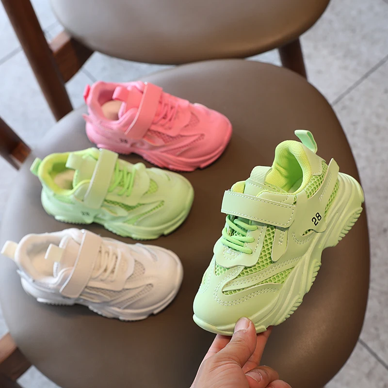 

Fashion Girls Green Chunky Sneakers Big Girls Sport Mesh Light Running Shoes Toddler Kids platform Sneakers Pink Tennis Shoes
