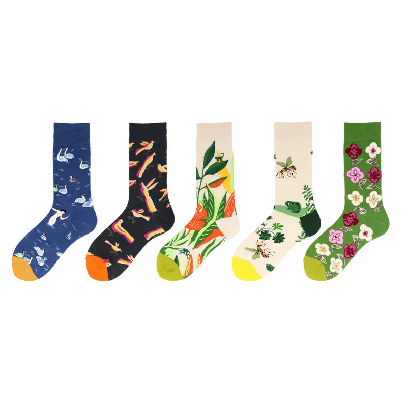 Носки мужские хлопковые в полоску спортивные высокие Смешные Повседневные носки