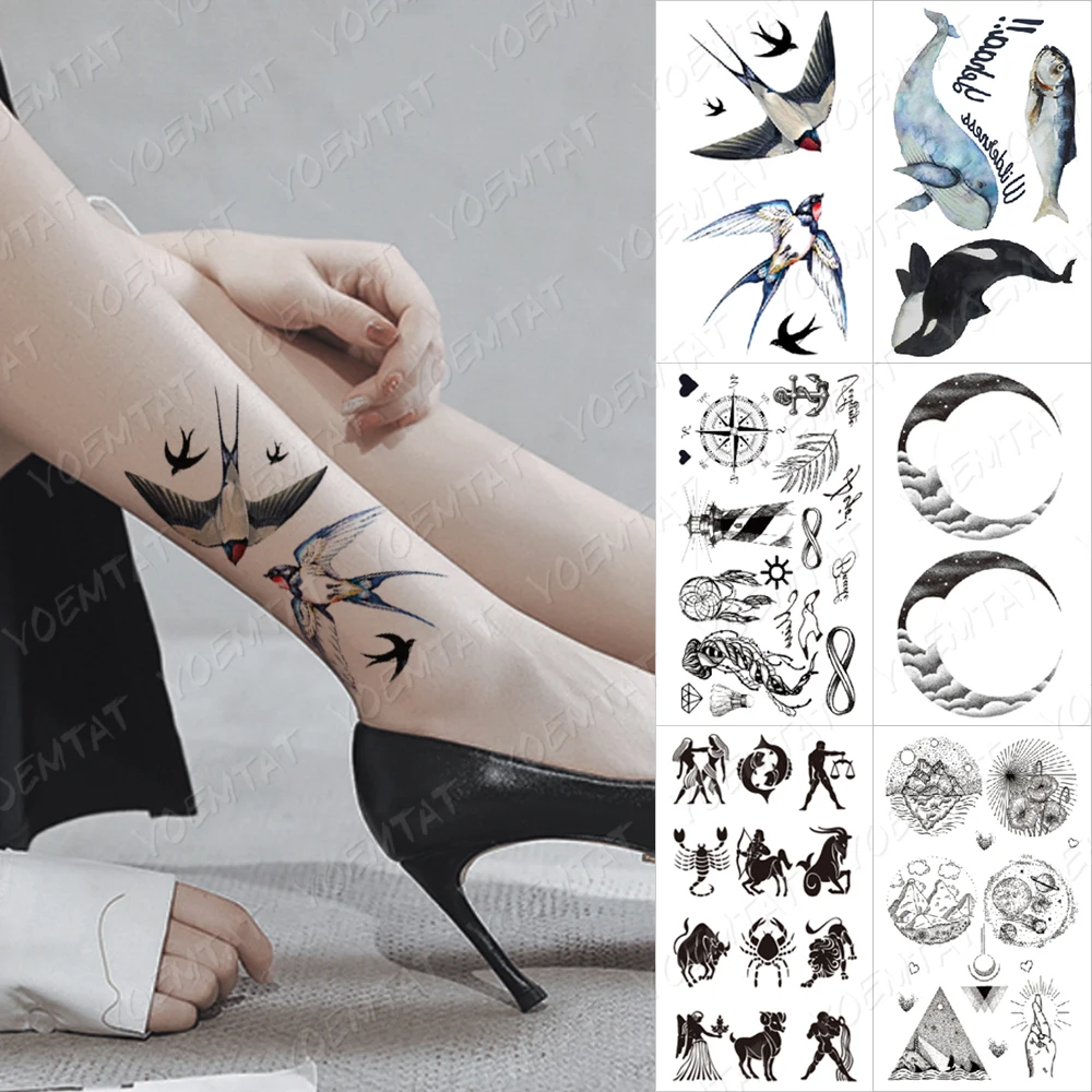 

Waterproof Temporary Tattoo Sticker Swallow Dolphin Whale Scorpion Moon Flash Tatoo Child Kid Cute Body Art Fake Tatto Woman