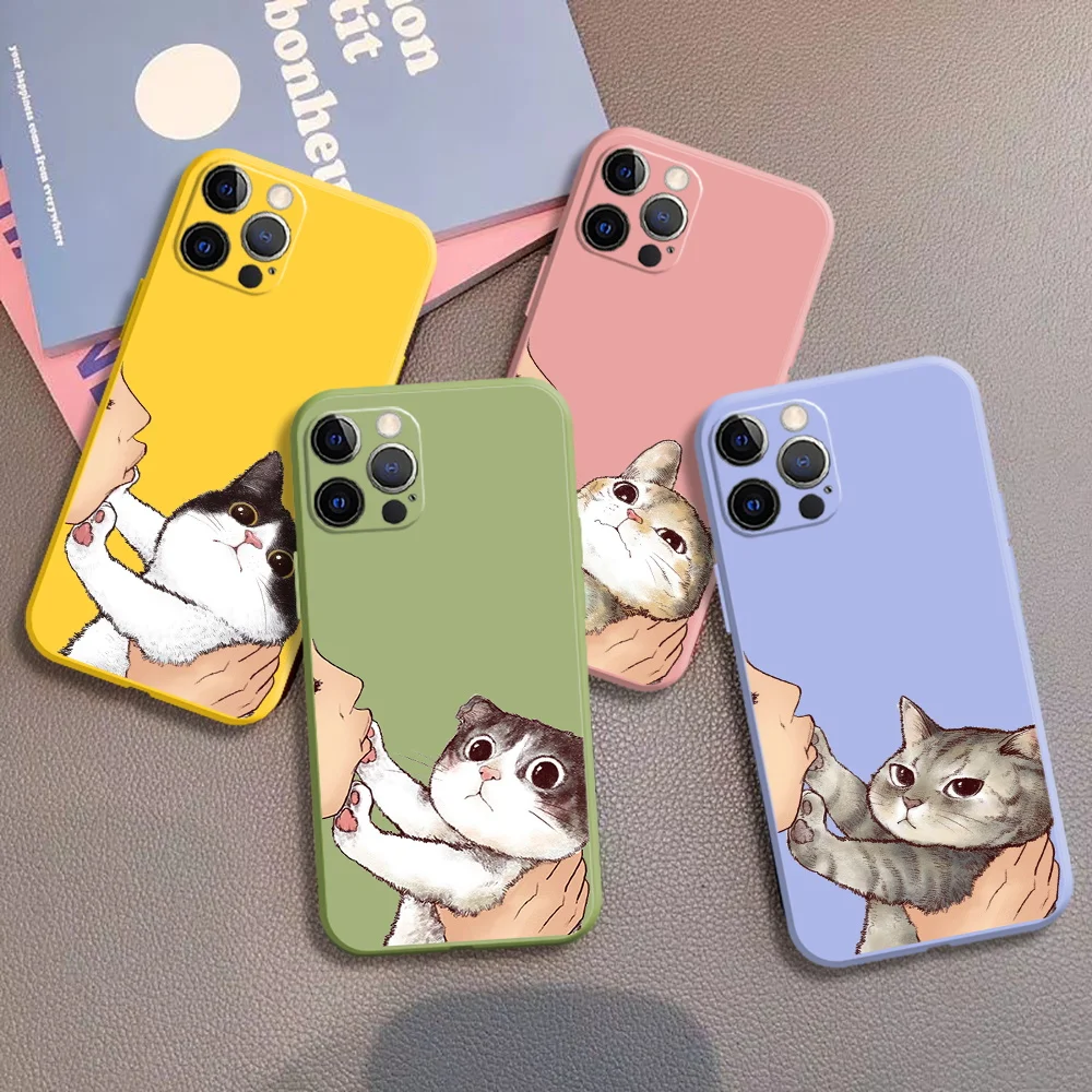

Silicone Phone Case for iPhone 13 12 Mini Pro Max 11 Pro Max XS Max XR 8 7 6S 6 Plus SE 2020 Soft Cute Cat Couqe Funda Capa