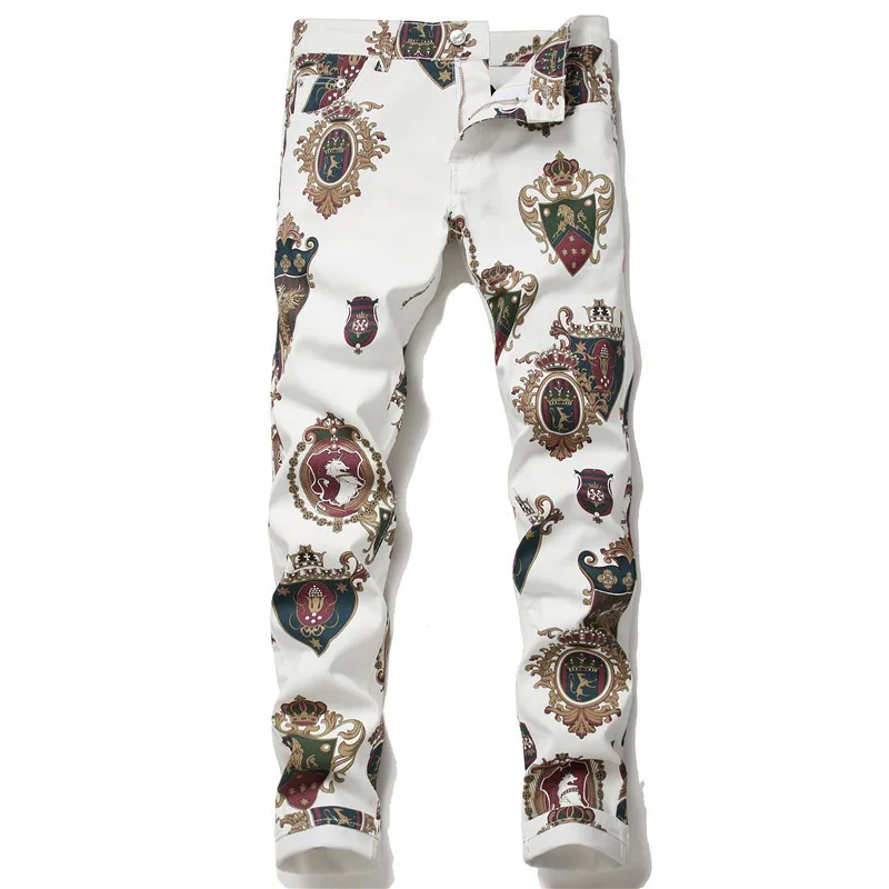 

Новые модные джинсы с принтом, мужские облегающие брюки-карандаш, модные Стрейчевые прямые повседневные брюки, джинсы на осень и зиму 2020
