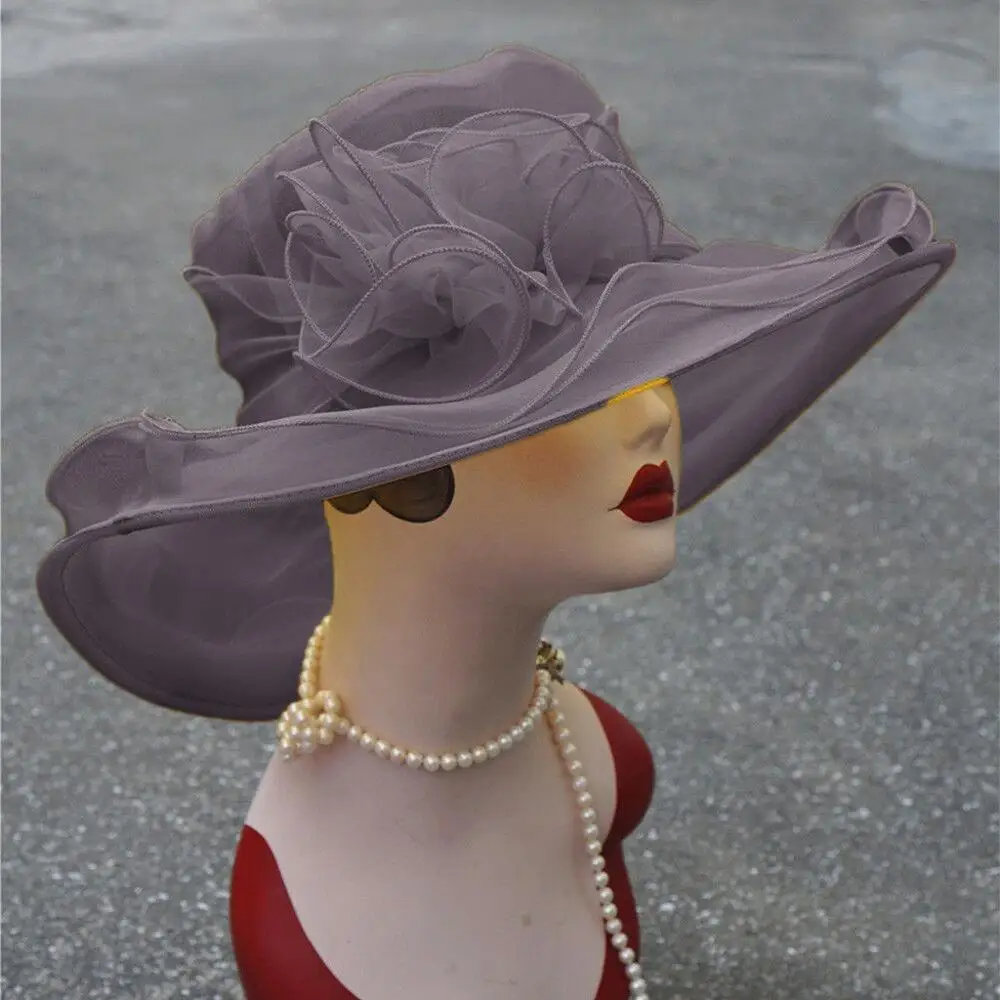 Женская шляпка от солнца из органзы с широкими полями 9 цветов для церкви и