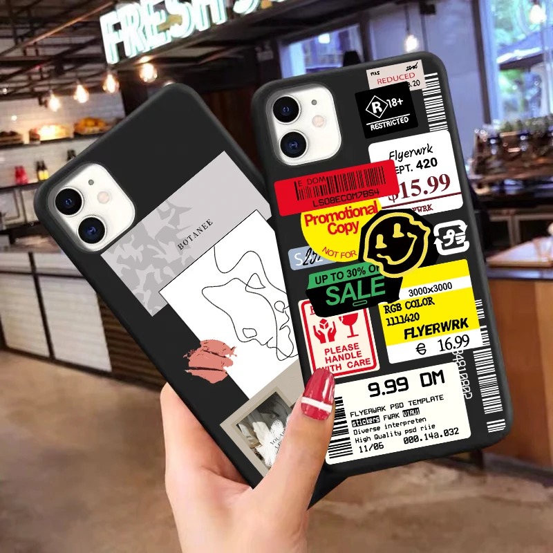 Модный мягкий чехол из ТПУ в стиле ретро с ярлыком штрих-кода для iPhone 12mini 13mini 13pro max