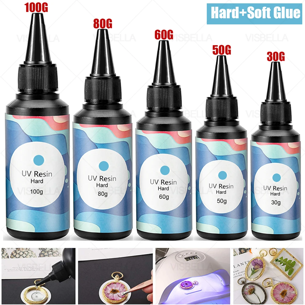 

UV Resin Hard Soft Glue Crystal Clear Ultraviolet Curing Sunlight Activated UV Glue for Making Jewelry Handicrafts Epoxy Resin