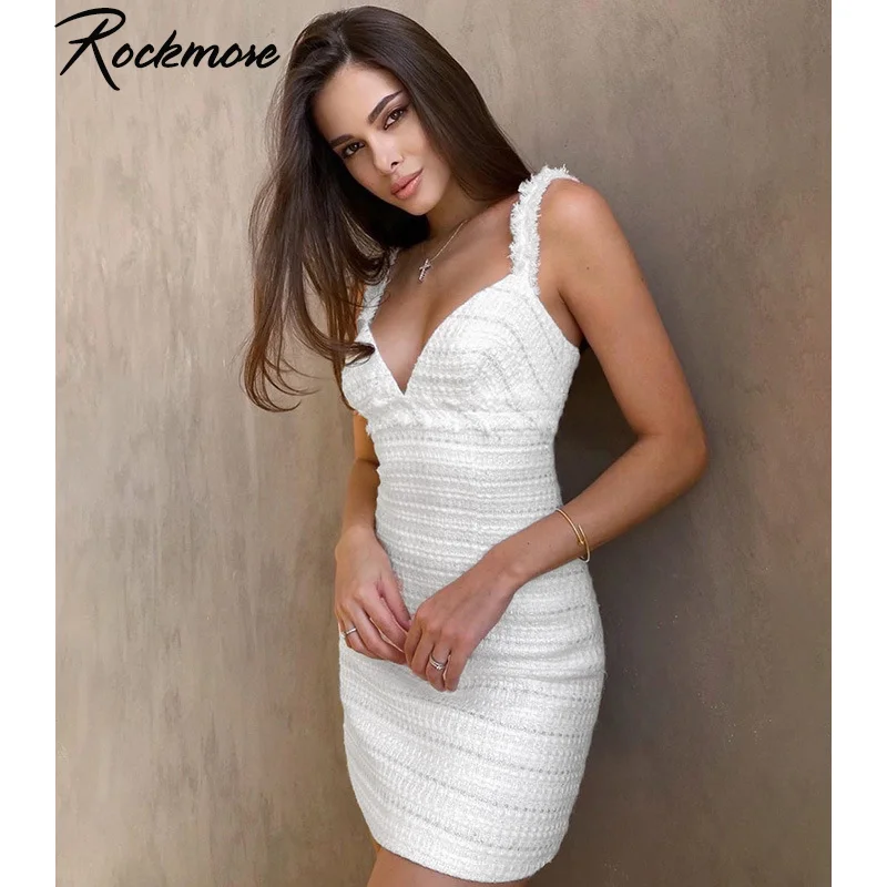 

Rockmore Sexy V-Neck Spaghetti Strap Mini Dresses Women Evening Party Sleeveless Short Dress Streetwear 90S Summer Fashion 2021