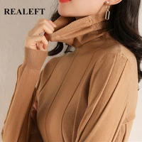 realeft autumn winter knitting slim turtleneck womens sweater solid bottoming long sleeve minimalist pullover jumper 2021 new