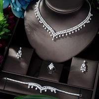 hibride luxury white color 4 pcs set cz jewelry sets for women wedding necklace earring ring bracelet jewelry accessories n 1163