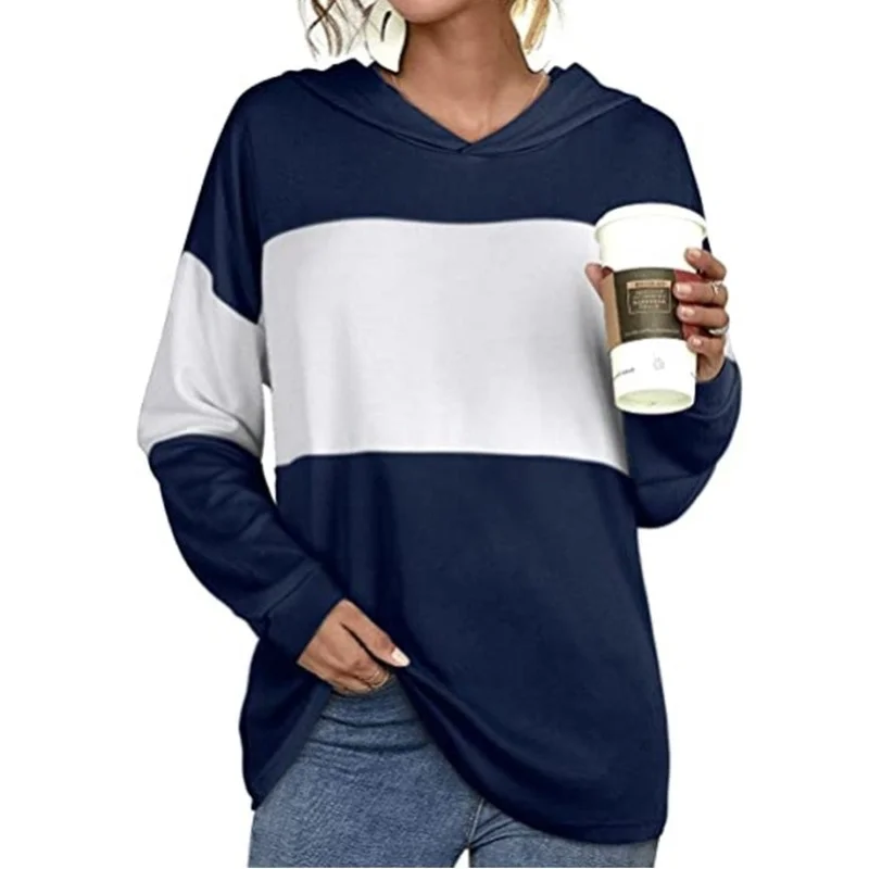 

Hoodies Women 2021 Autumn Winter New Color Contrast Aesthetic Sweatshirt Fashion Stitching Long Sleeve Casual Pullover Women