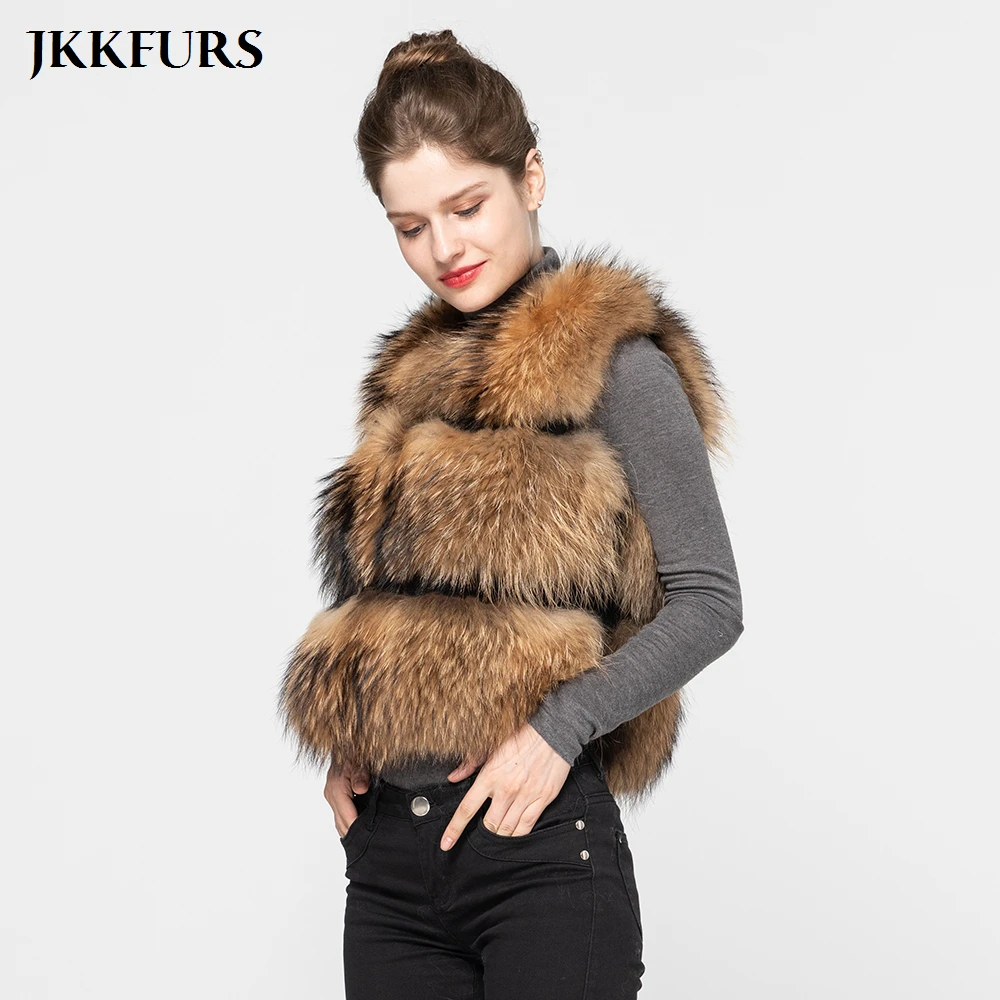 2021 New Arrivals Women Real Raccoon Fur Vest Winter Thick Warm Fashion Gilet Waistcoat 3 Rows S1150A | Женская одежда