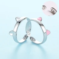 hot sale cute cat ear open resizable rings men women simplicity fashion trend stainless knuckle ring love couples birthday gift