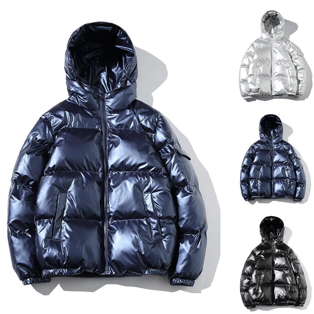 

Men's Solid Color Hooded Jacket Full Zipper Winter Warm Padded Coat