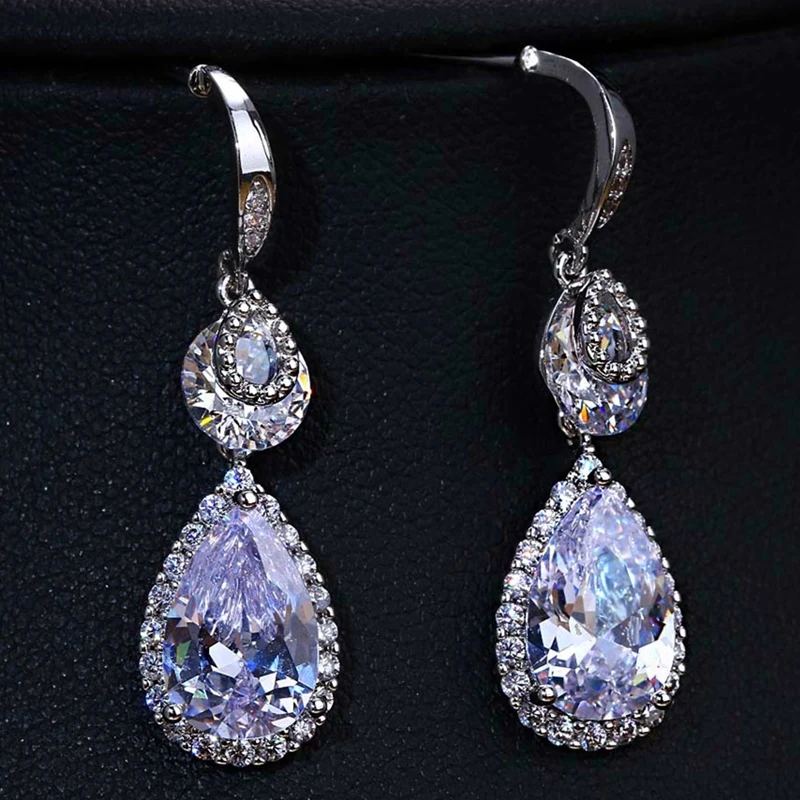 

2022 New Luxury Teardrop Engagement Zirconia Dangle Earrings For Women Crystal Wedding Jewelry Party Couple Gift Pendientes