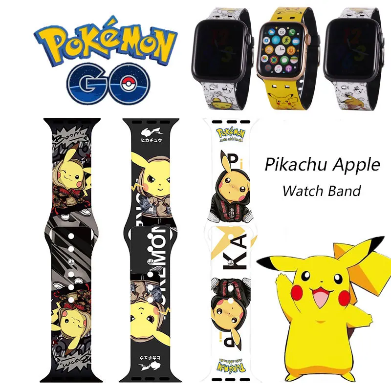 Ремешок силиконовый для Apple IWatch 3 4 5 6 резиновый браслет смарт-часов Pokemon Pikachu 44 мм 40