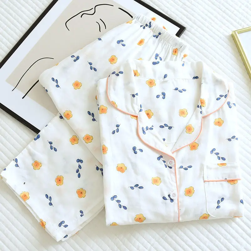 

QWEEK Autumn Sets for Women 2021 Pijamas for Female Cotton Cute Pajamas Flower Print Loose Pyjamas Lounge Wear Home Clothes Cute