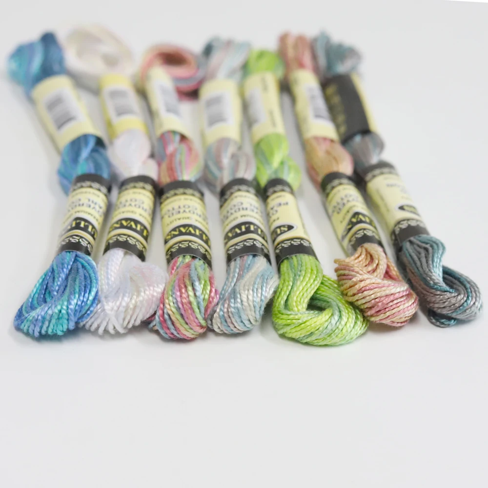 7 ярких пестрых цветов Размер 5 жемчужная хлопковая нить для вышивки 15 ярдов Моток Египетский длинный штапель мерсеризованный, набор B