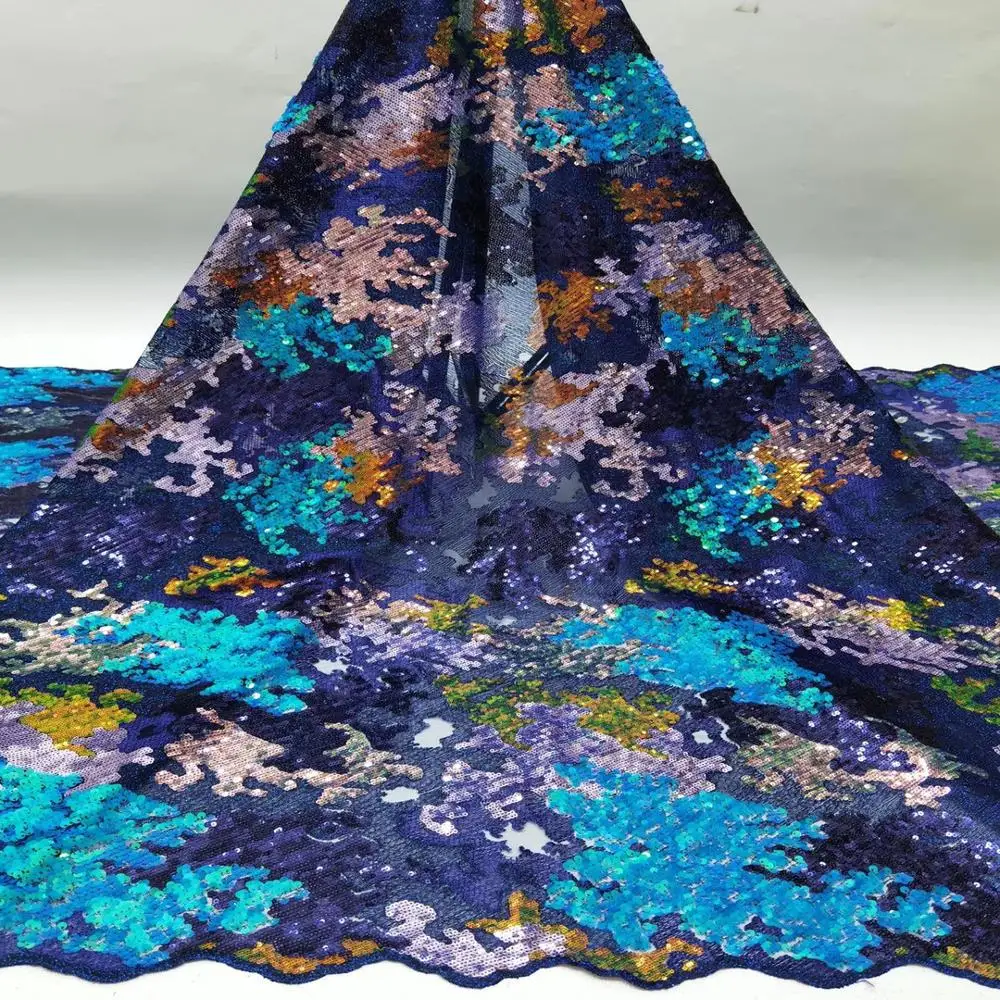 

(5yards/pc) High quality allover embroidered colorful sequins French lace latest African net lace fabric for party dress FCC149
